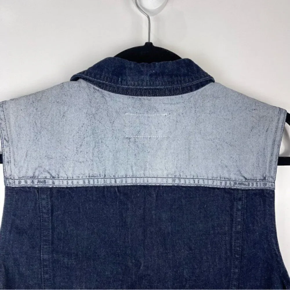 Rag & Bone Color Block Blue Denim Jean Vest Sleeveless Women's Size XS Oversized